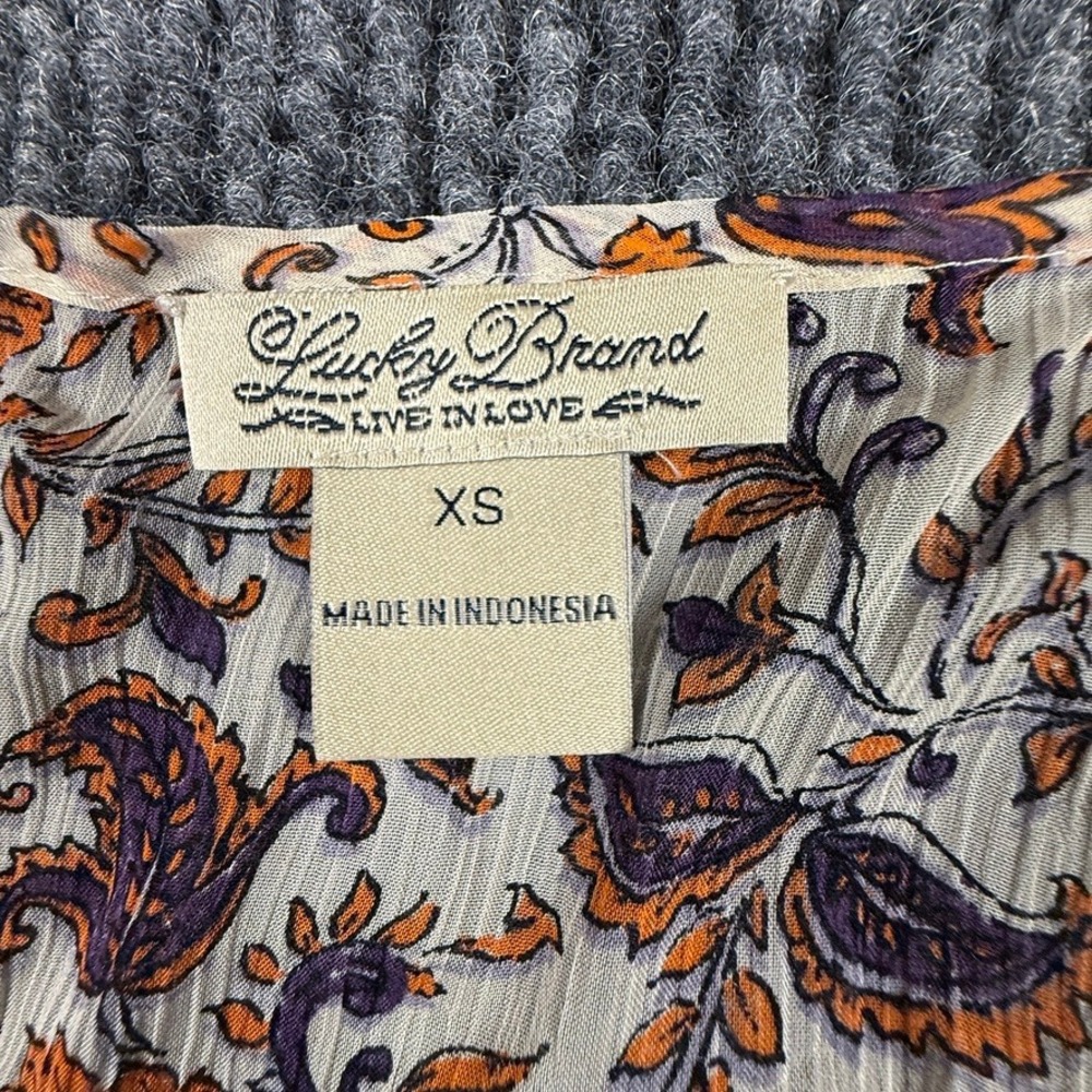 Lucky Brand Womens Size X-Small Paisley Floral Boho Peasant Blouse Orange Purple - Picture 3 of 10
